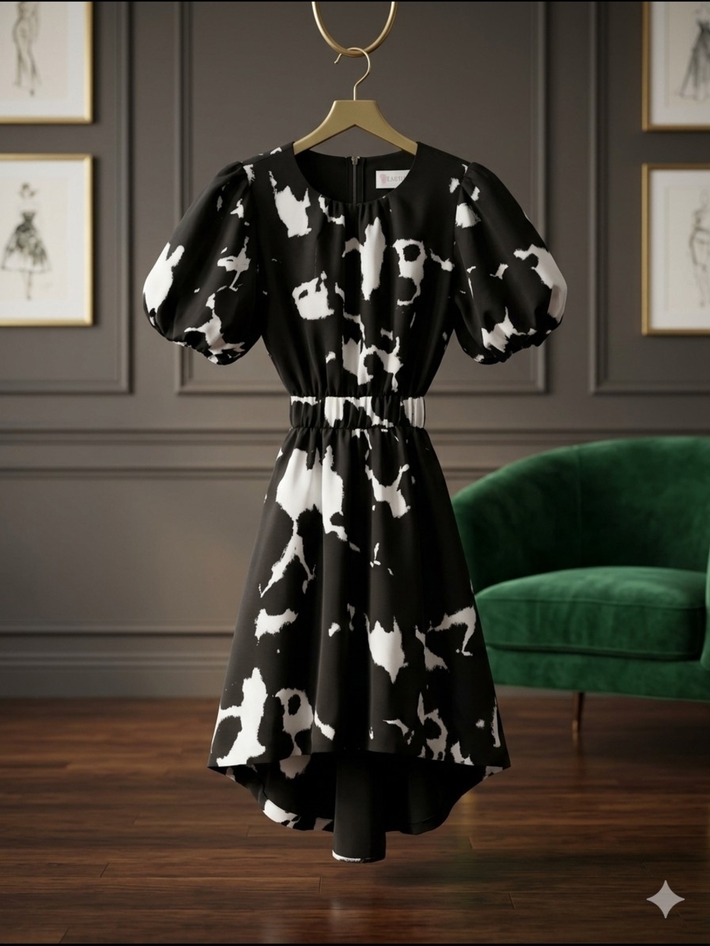 L'Atiste Black White Abstract Cutout Mini Dress Western Gothic Coquette Size S